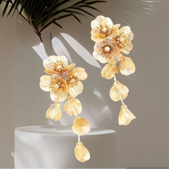 DANGLE CASCADES EARRINGS GOLD FASHION WOMEN EARRINGS CELEBRITY FAMOUS - Picture 3 of 5